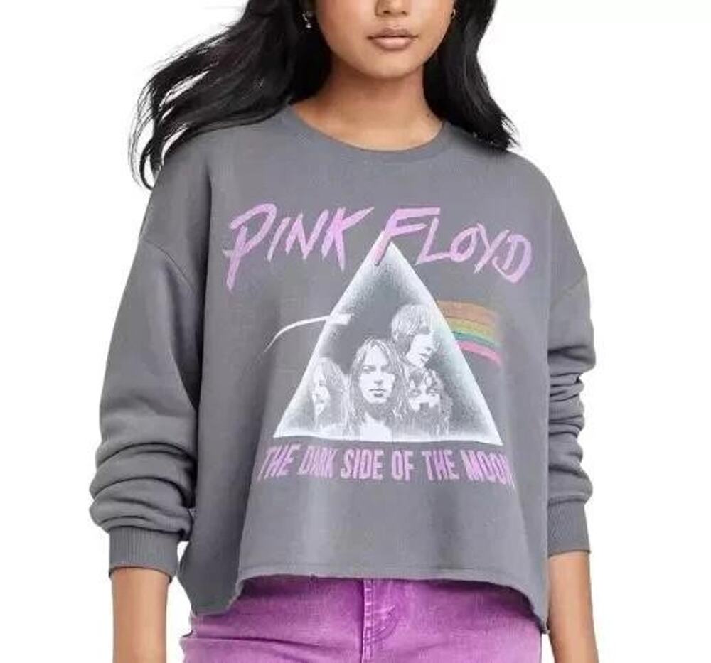 Pink Floyd Sweatshirt‎ Womens 2XL Gray Dark Side of the Moon Fleece Cropped